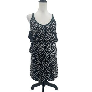 SOUL REVIVAL Mini Dress Women's Medium Black White Boho Artsy Resortwear